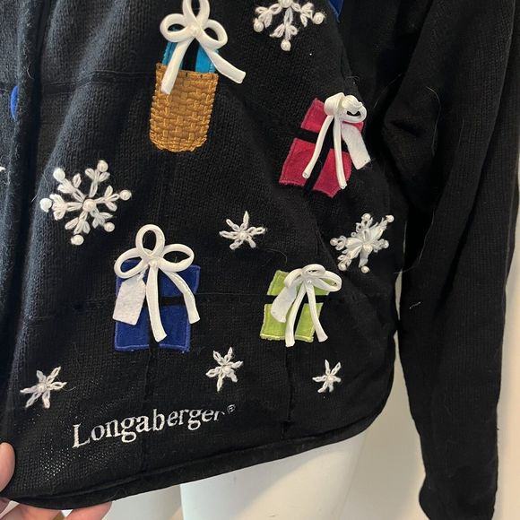 Longaberger Homestead Plus Size Cardigan Sweater Holiday Beads Baskets Black 3X - Picture 2 of 9